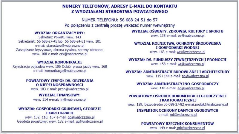 LISTA NUMERÓW TELEFONÓW I ADRESÓW E-MAIL