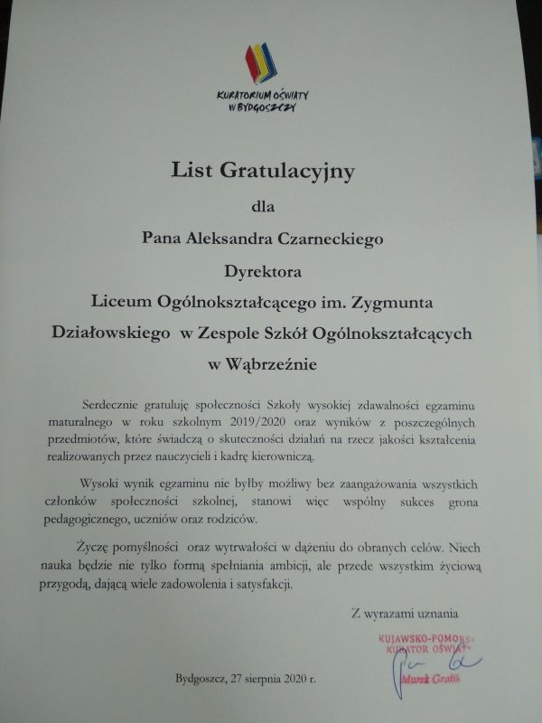 List Gratulacyjny