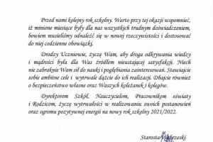 1. Życzenia Starosty Wąbrzeskiego z okazji rozpoczęcia roku szkolnego