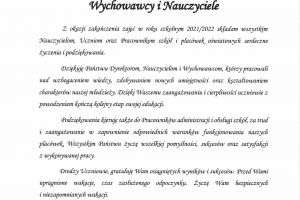 Życzenia z okazji zakończenia zajęć w roku szkolnym 2021/2022