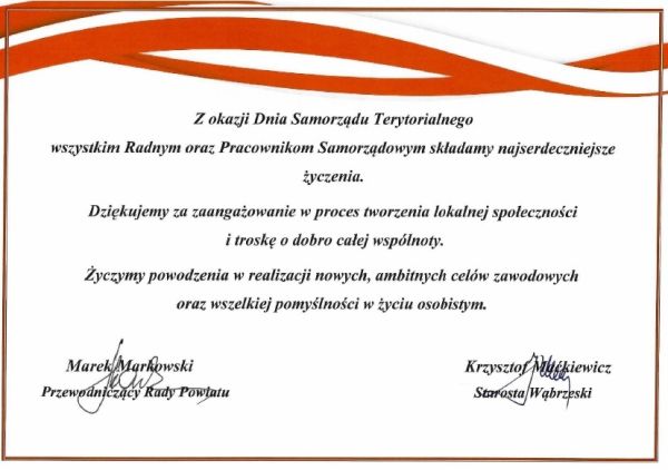 Życzenia z okazji dnia samorządu terytorialnego