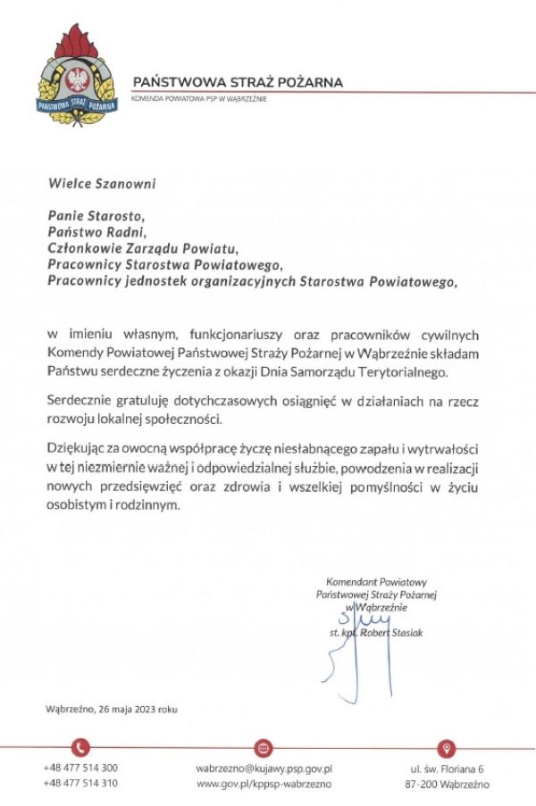 Życzenia z okazji dnia samorządu terytorialnego