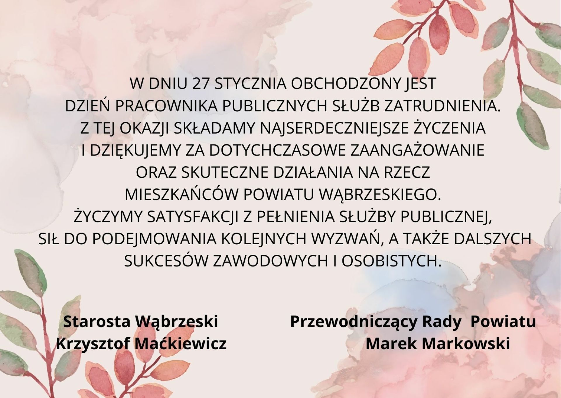 Życzenia z Okazji Dnia Pracownika Publicznych Służb Zatrudnienia