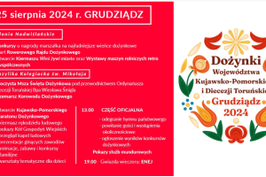 Plakat informujący o programie dożynek Województwa Kujawsko-Pomorskiego i Diecezji Toruńskiej