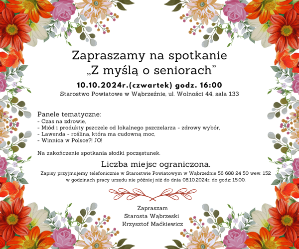 Plakat promujący spotkanie "Z myślą o seniorach".