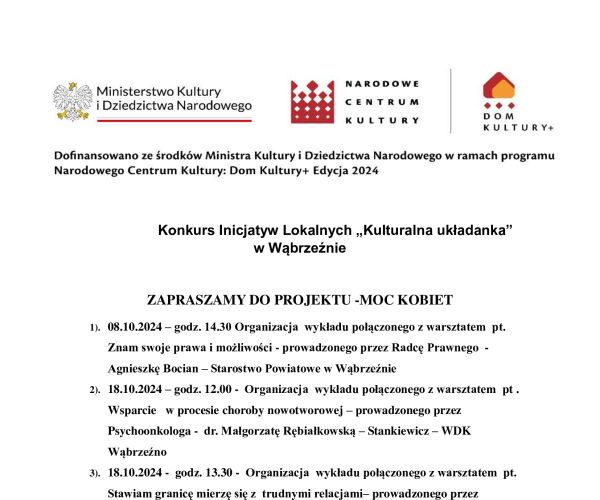 Informacja o spotkaniach w ramach projektu "MOC KOBIET".