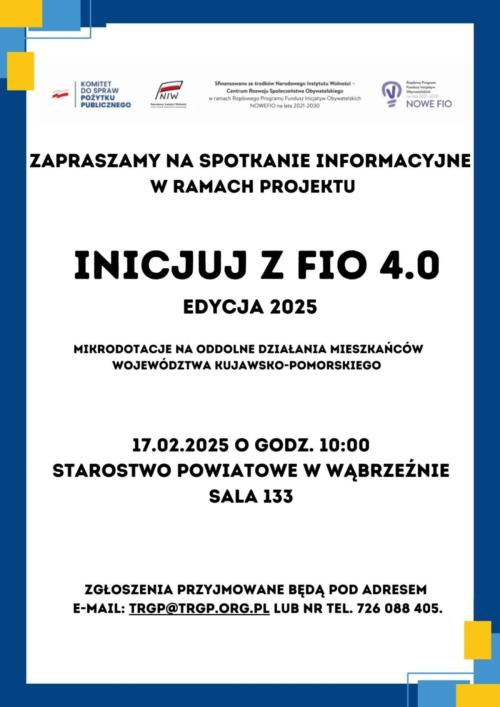 Plakat informujący o spotkaniu w ramach projektu "Inicjuj z FIO 4.0 Edycja 2025".
