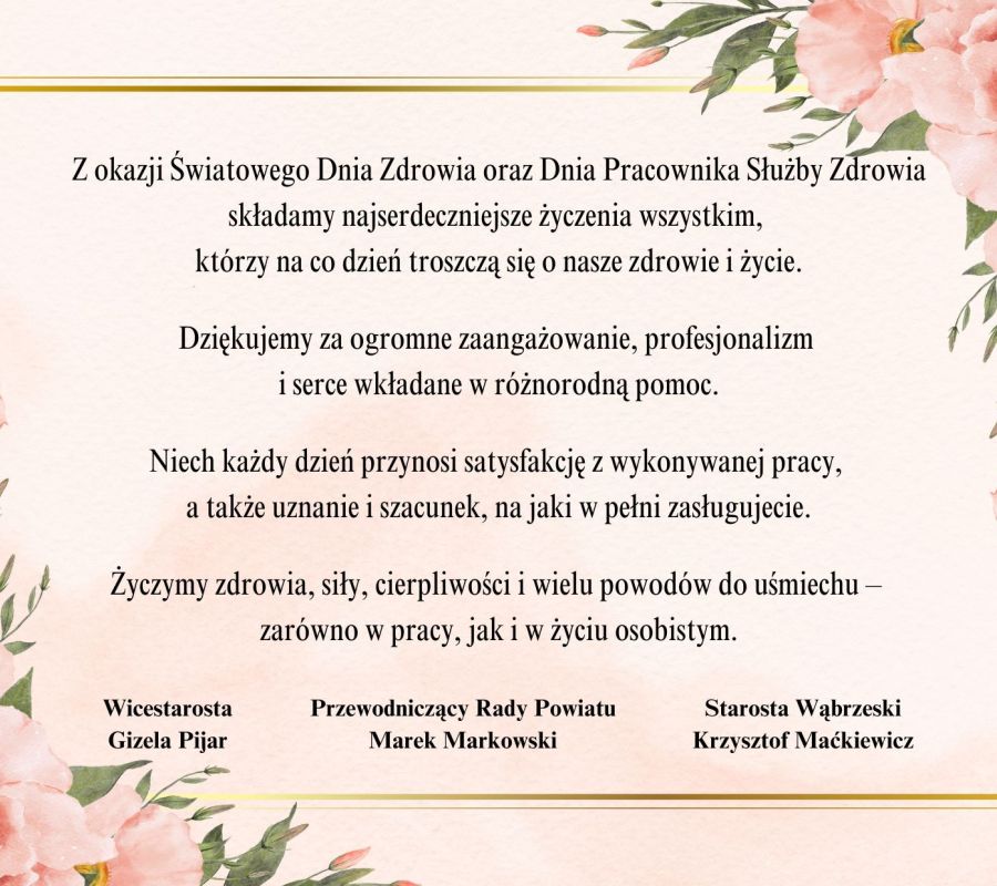 Z okazji Światowego Dnia Zdrowia oraz Dnia Pracownika Służby Zdrowia składamy najserdeczniejsze życzenia wszystkim, którzy...