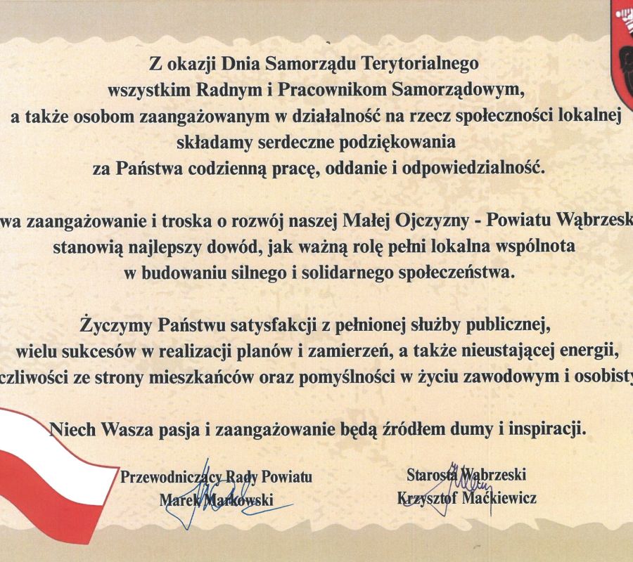Z okazji Dnia Samorządu Terytorialnego wszystkim Radnym i Pracownikom Samorządowym, a także osobom zaangażowanym w...