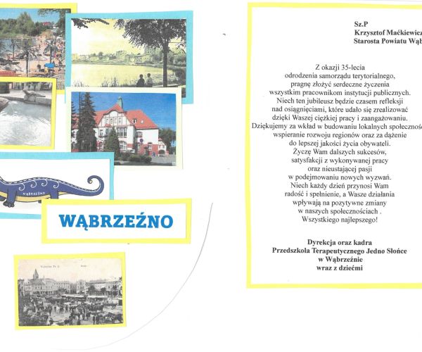 Życzenia od Dyrekcji oraz kadry Przedszkola Terapeutycznego Jedno Słońce w Wąbrzeźnie wraz z dziećmi