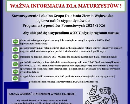 Plakat informujący o stypendium pomostowym
