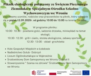 Plakat informujący o pikniku ekologicznym w Specjalnym Ośrodku Szkolno-Wychowawczym we Wroniu