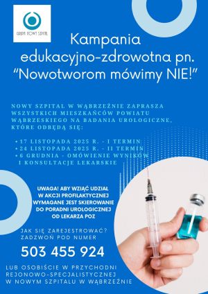 Plakat informujący o akcji profilaktycznej "Nowotworom mówimy NIE!"
