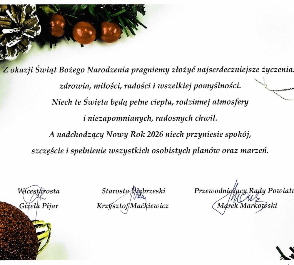 Z okazji Świąt Bożego Narodzenia pragniemy złożyć najserdeczniejsze życzenia: zdrowia, miłości, radości i wszelkiej...