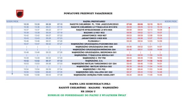 Rozkład jazdy Wąbrzeźno - Radzyń Chełmiński