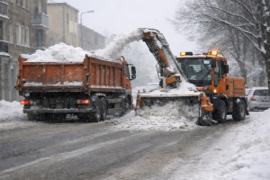 Odśnieżarka usuwająca śnieg na przyczepę