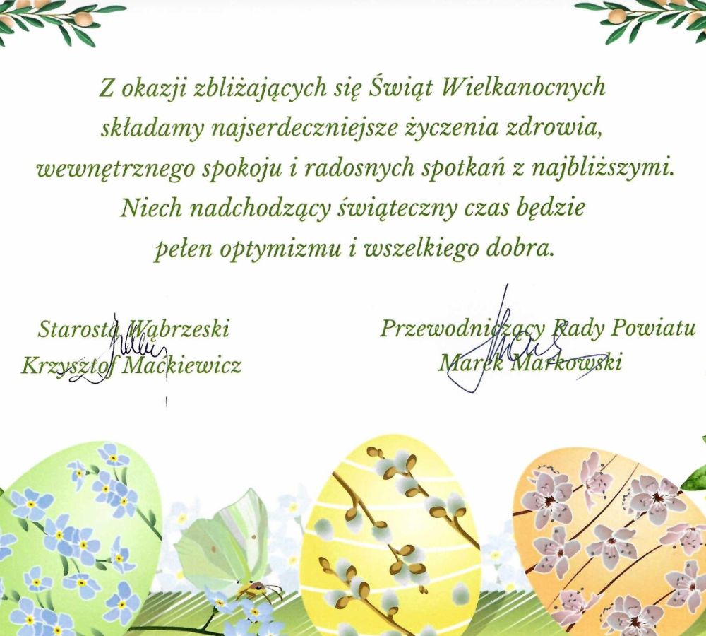 Z okazji zbliżających się Świąt Wielkanocnych składamy najserdeczniejsze życzenia zdrowia, wewnętrznego spokoju i radosnych...