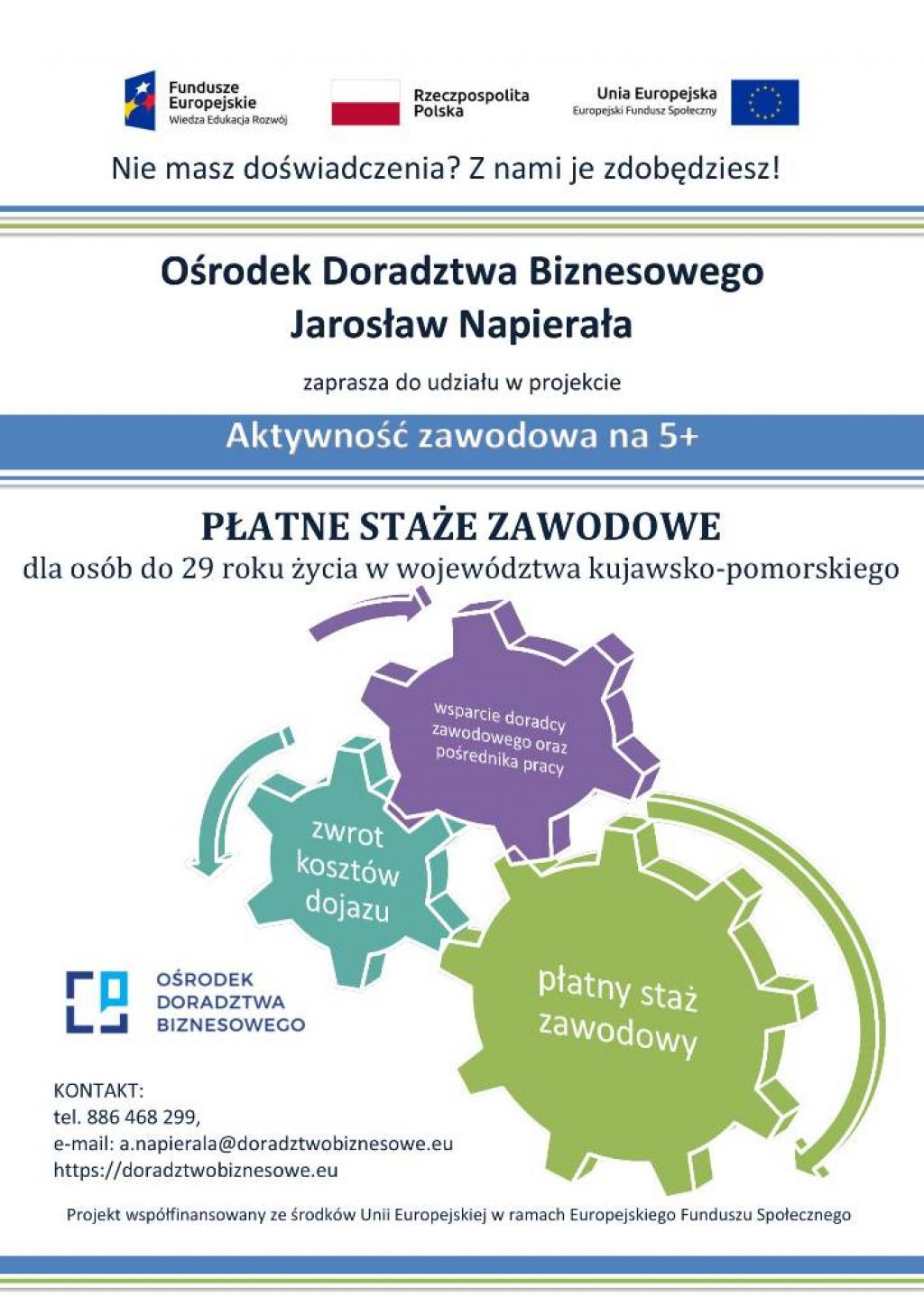 Interesuje Cię kilku miesięczny, płatny staż zawodowy? Nic prostszego – zgłoś się i weź udział w projekcie: Aktywność zawodowa na 5+