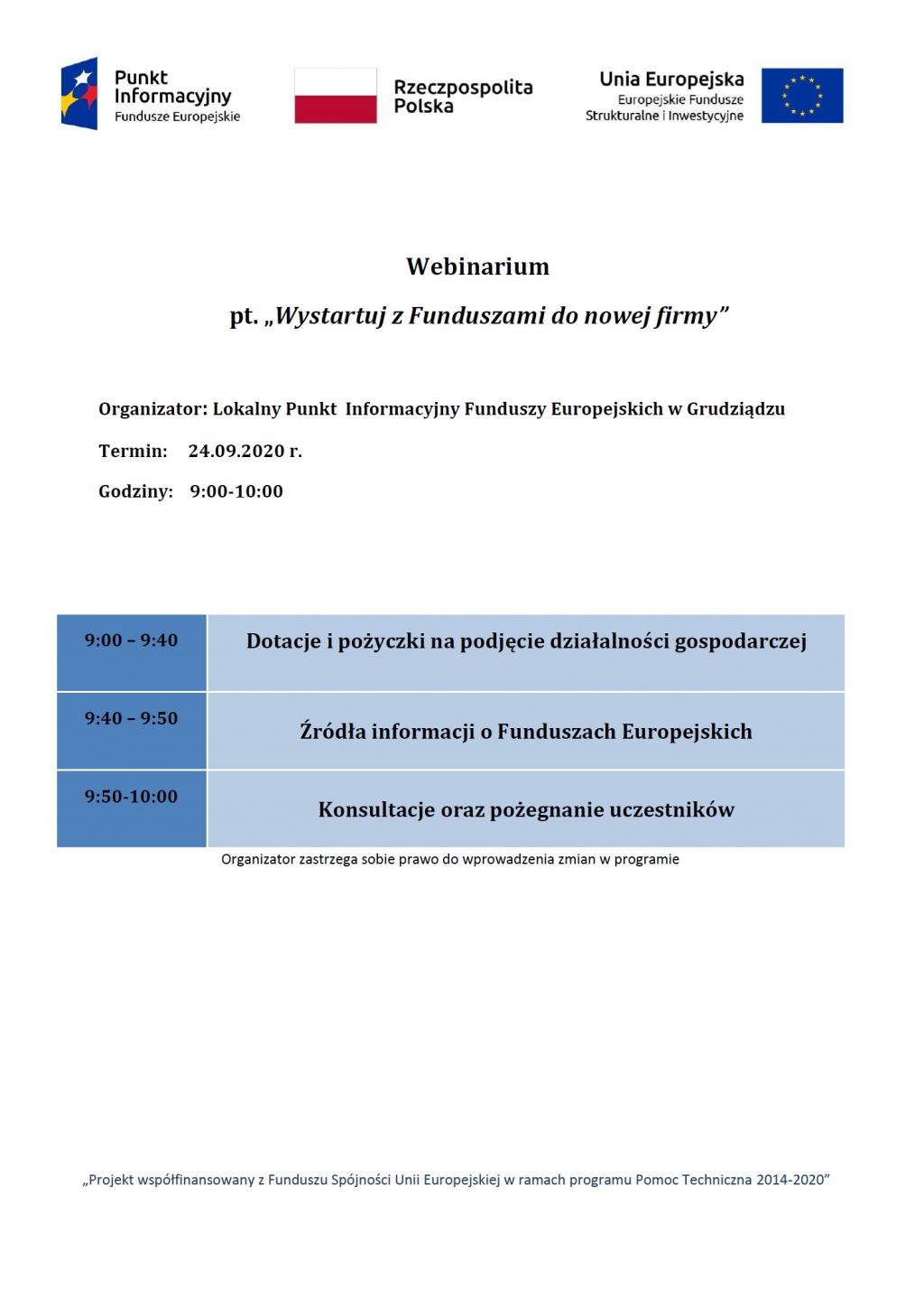 Webinarium pt. „Wystartuj z Funduszami do nowej firmy”