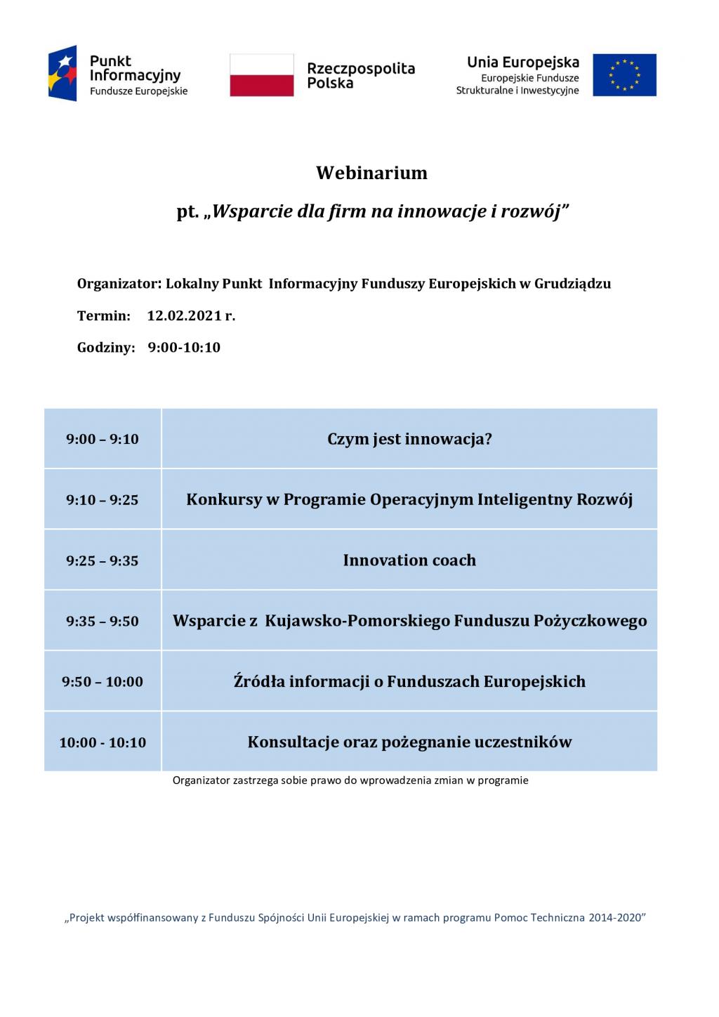 Webinarium pt. „Wsparcie dla firm na innowacje i rozwój”