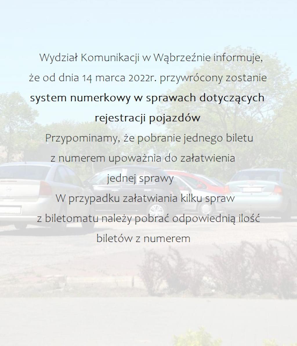 Wydział Komunikacji przywraca system numerkowy w sprawach dotyczących rejestracji pojazdów