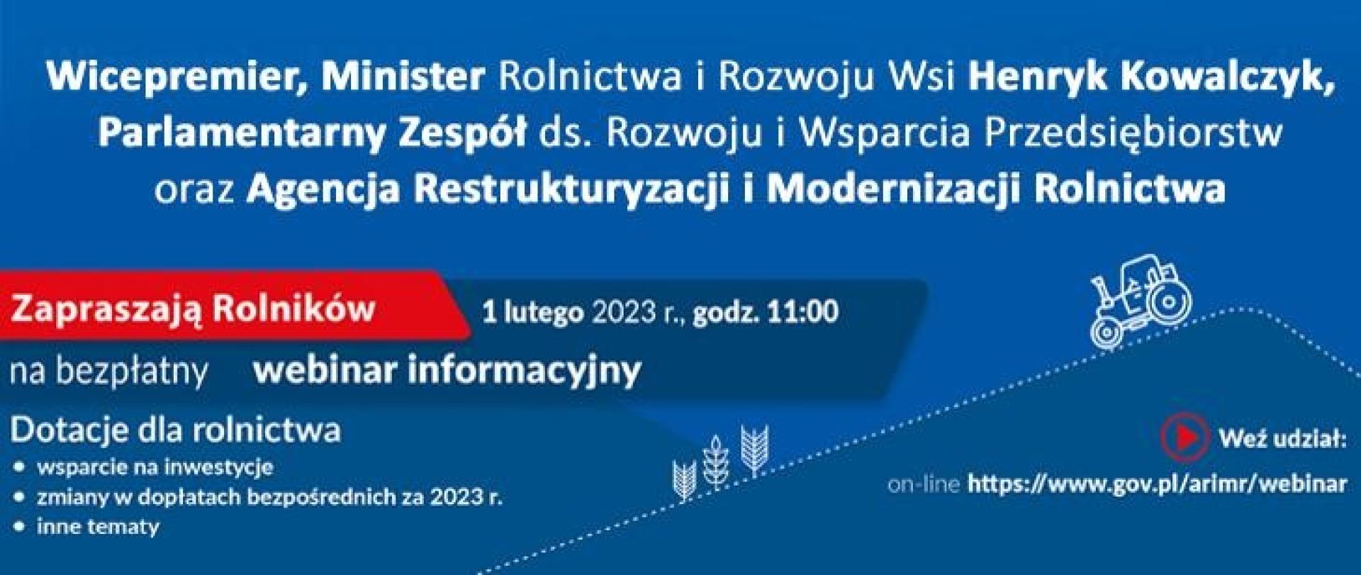 Dotacje dla rolnictwa – I krajowy webinar 2023 1 lutego 2023 r.