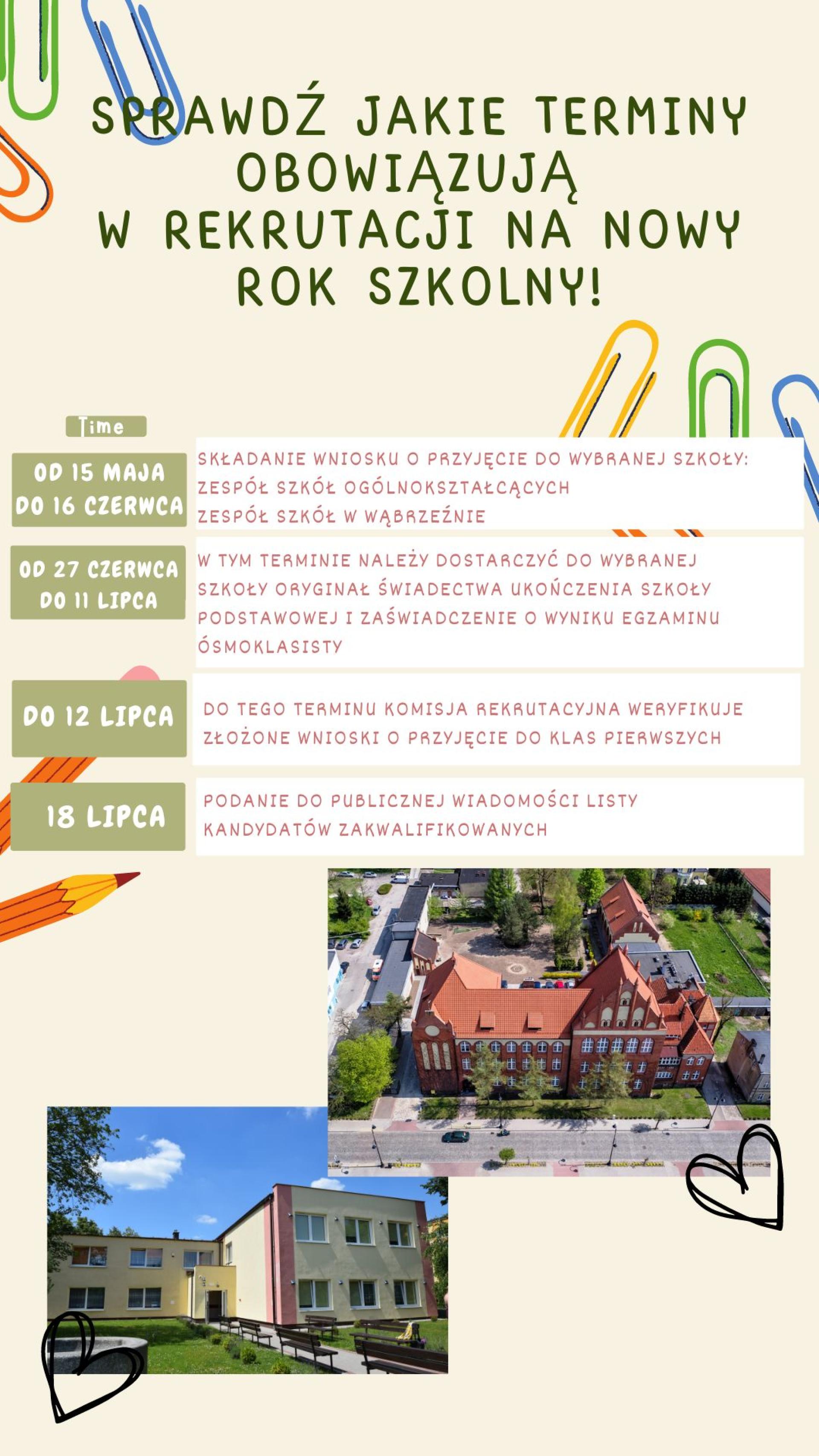 Plakat przedstawiający harmonogram rekrutacji opisany w notatce