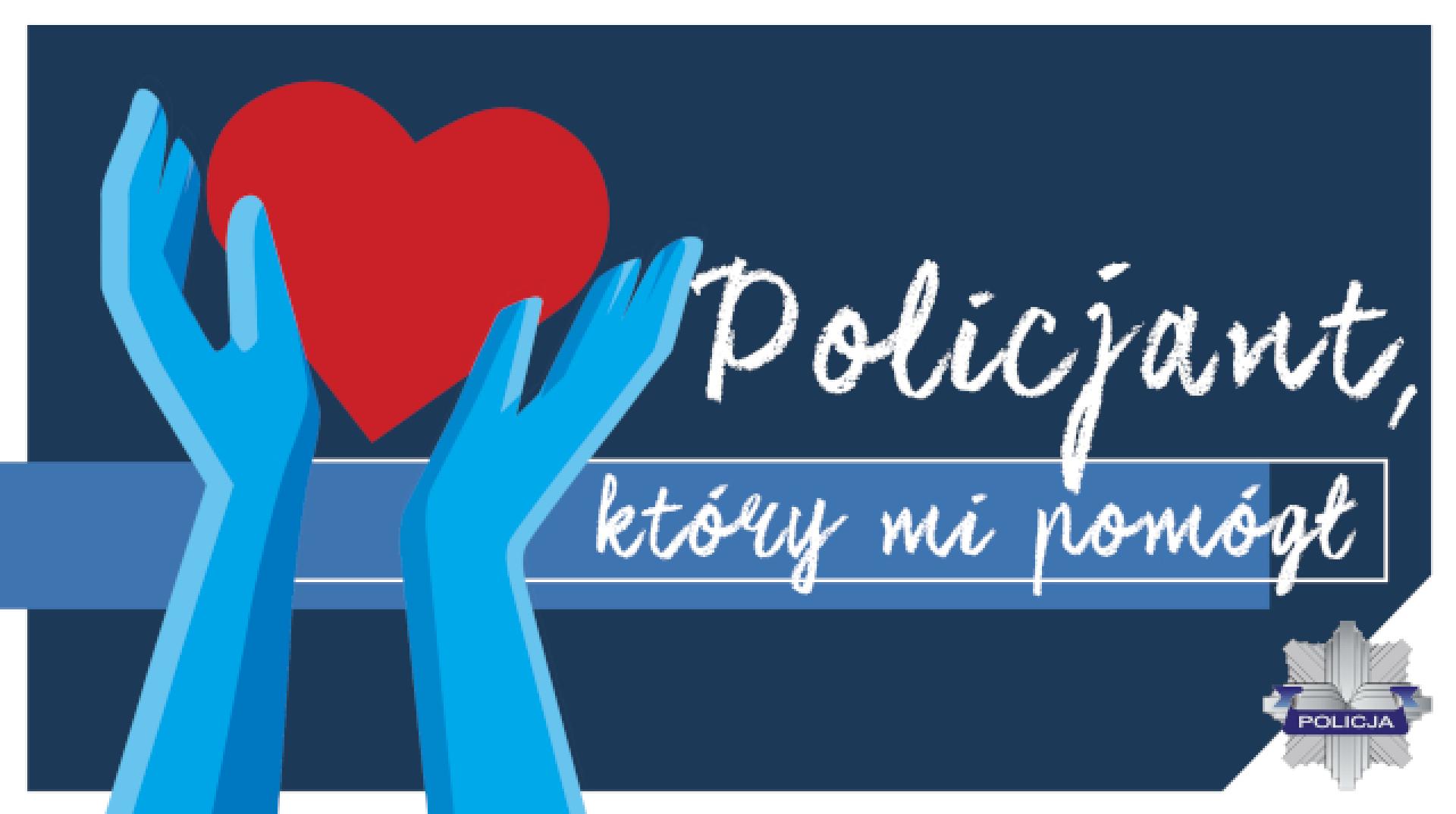Narysowane ręce trzymające serce i napis policjant który mi pomógł