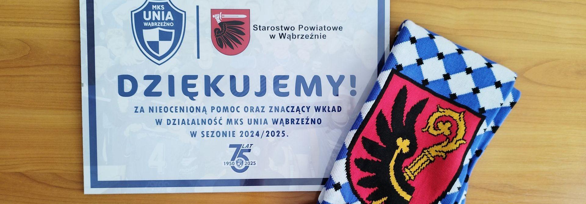 Powiat Wąbrzeski doceniony za wsparcie MKS Unia Wąbrzeźno w sezonie 2024/2025